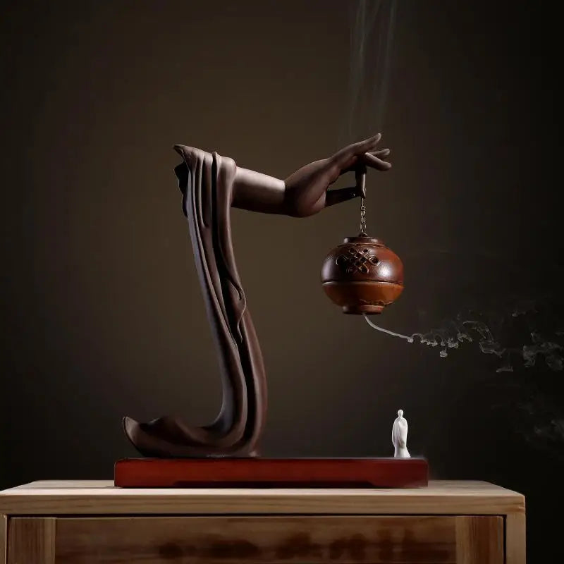 Buddhist Prayer Incense Waterfall Ceramic Fountain - Backflow Burner with Bodhisattva Design | Buddhive