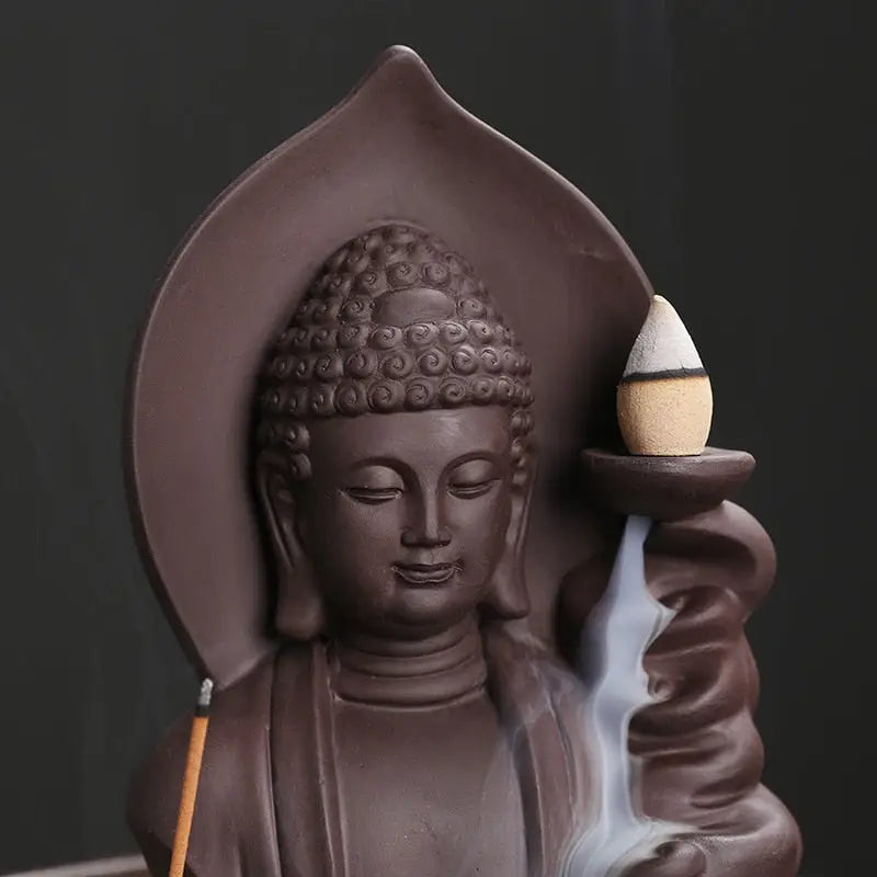 Buddha Incense Fountain Waterfall Burner - Purple Clay Backflow Incense Holder | Buddhive