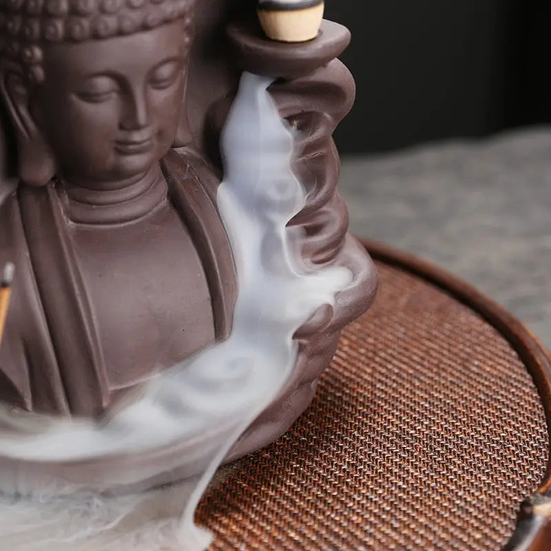 Buddha Incense Fountain Waterfall Burner - Purple Clay Backflow Incense Holder | Buddhive