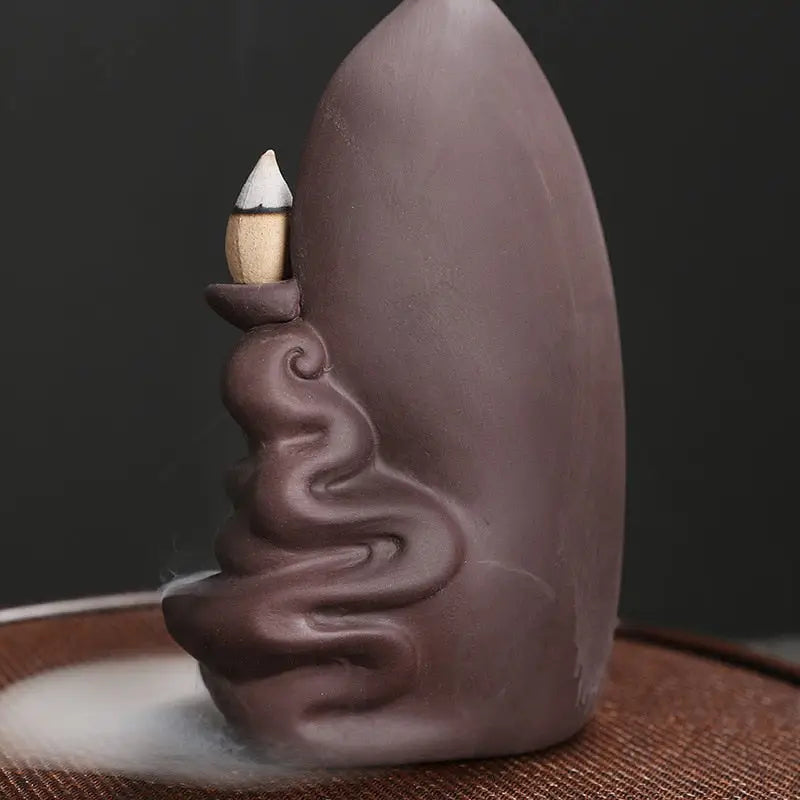 Buddha Incense Fountain Waterfall Burner - Purple Clay Backflow Incense Holder | Buddhive