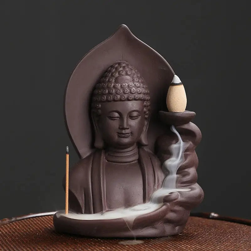 Buddha Incense Fountain Waterfall Burner - Purple Clay Backflow Incense Holder | Buddhive