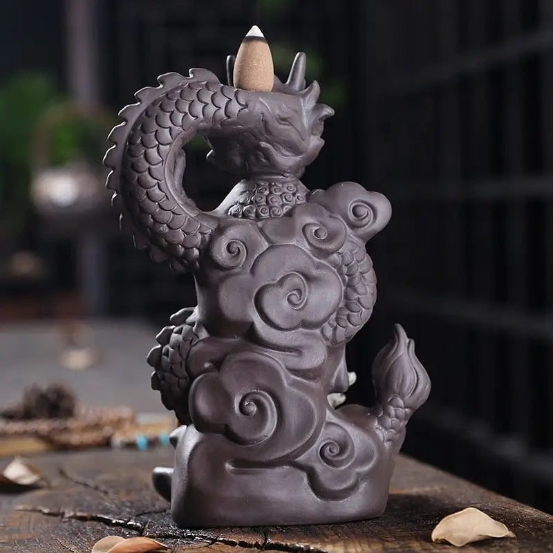 Incense Waterfall Buddha Dragon - Ceramic Backflow Burner with LED Light | Buddhive