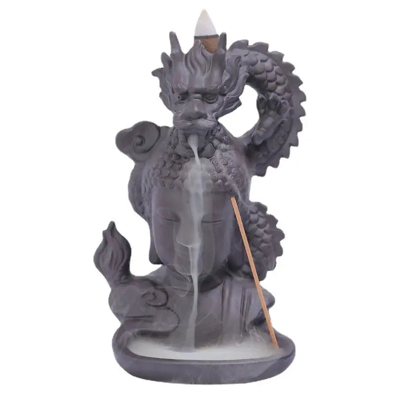 Incense Waterfall Buddha Dragon - Ceramic Backflow Burner with LED Light | Buddhive