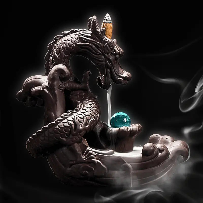 Dragon Incense Waterfall Fountain - Ceramic Backflow Burner with Cascading Smoke | Buddhive