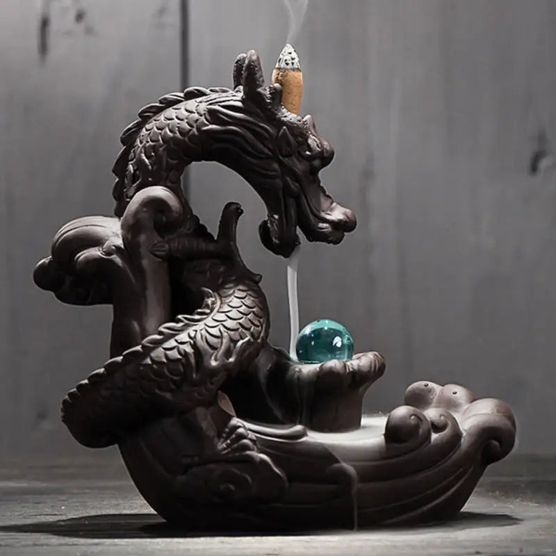 Dragon Incense Waterfall Fountain - Ceramic Backflow Burner with Cascading Smoke | Buddhive