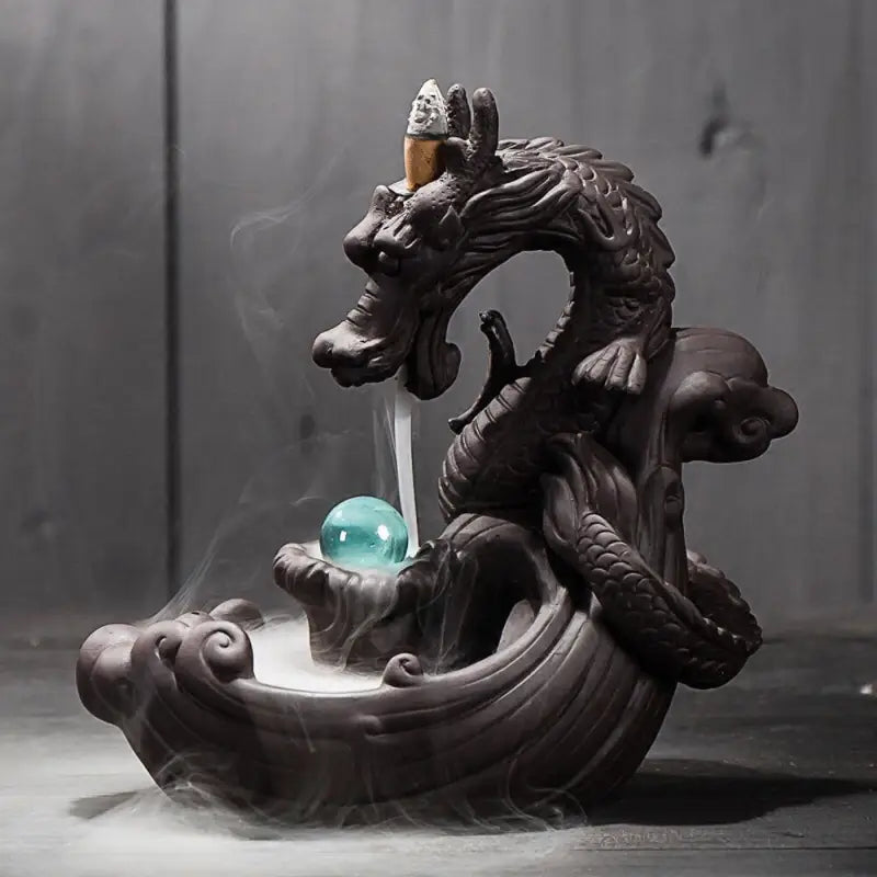 Dragon Incense Waterfall Fountain - Ceramic Backflow Burner with Cascading Smoke | Buddhive