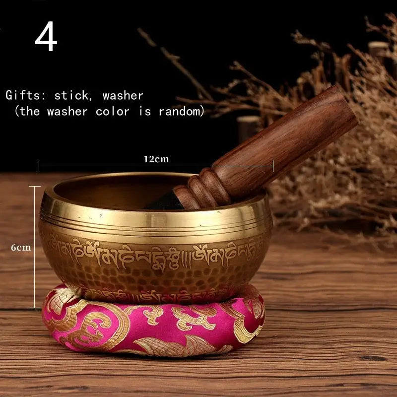 Tibetan Singing Bowl Set - Hand-Hammered Copper & Wood - 3-8 Inch Meditation Sound Therapy Bowl | Buddhive