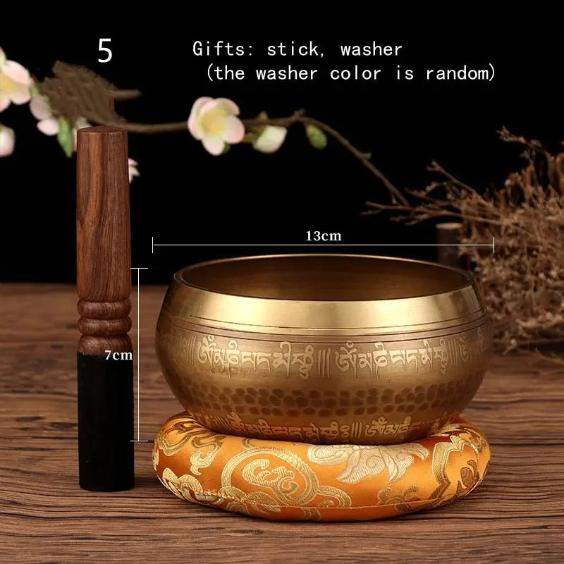 Tibetan Singing Bowl Set - Hand-Hammered Copper & Wood - 3-8 Inch Meditation Sound Therapy Bowl | Buddhive