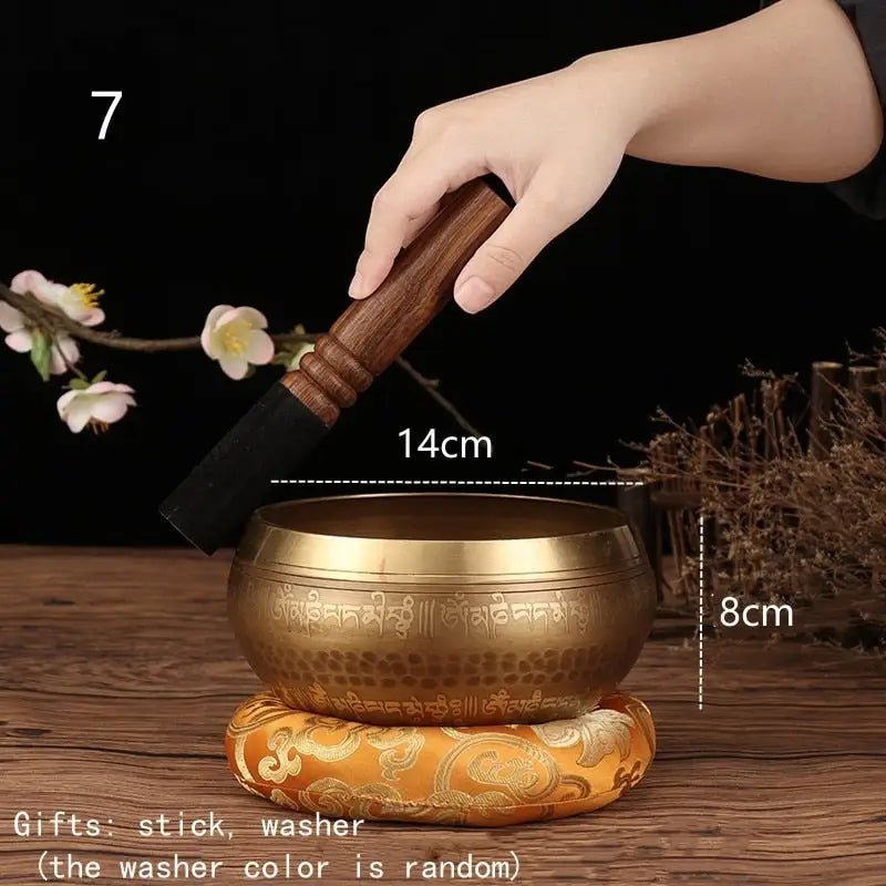 Tibetan Singing Bowl Set - Hand-Hammered Copper & Wood - 3-8 Inch Meditation Sound Therapy Bowl | Buddhive