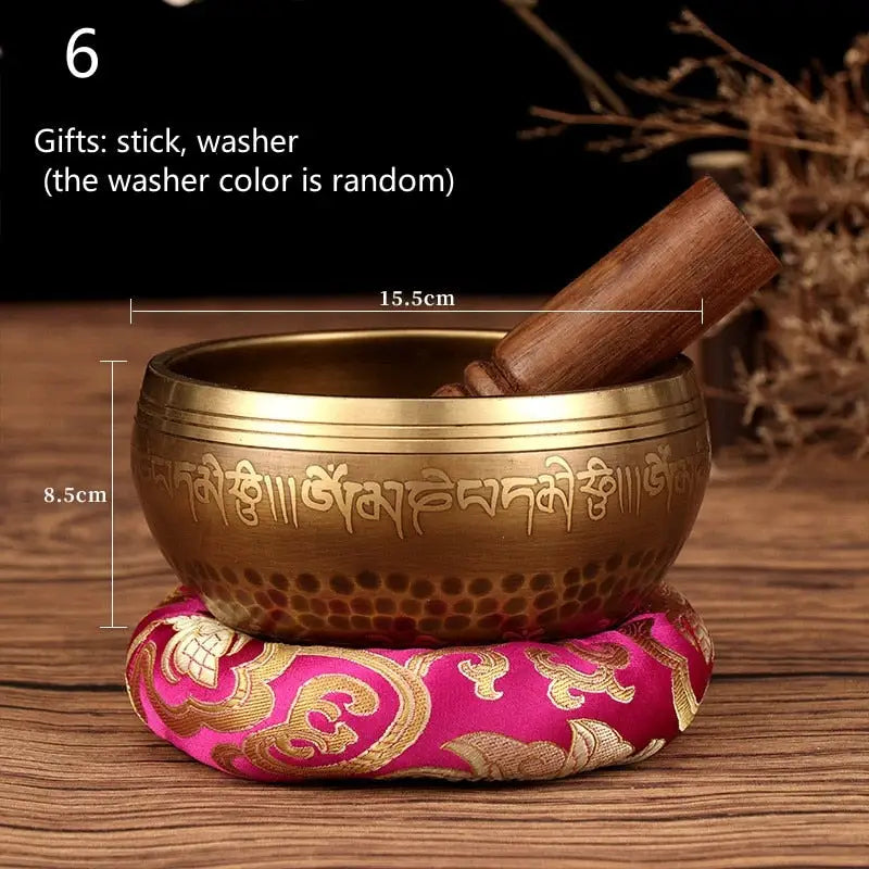 Tibetan Singing Bowl Set - Hand-Hammered Copper & Wood - 3-8 Inch Meditation Sound Therapy Bowl | Buddhive