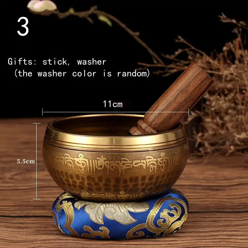 Tibetan Singing Bowl Set - Hand-Hammered Copper & Wood - 3-8 Inch Meditation Sound Therapy Bowl | Buddhive