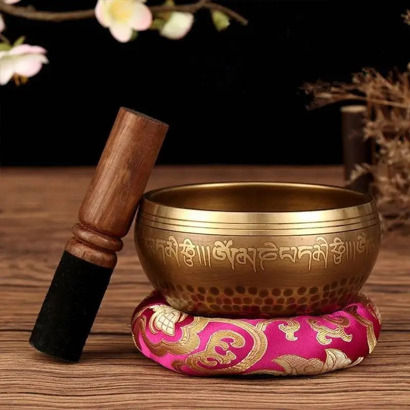 Tibetan Singing Bowl Set - Hand-Hammered Copper & Wood - 3-8 Inch Meditation Sound Therapy Bowl | Buddhive