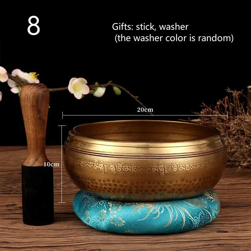 Tibetan Singing Bowl Set - Hand-Hammered Copper & Wood - 3-8 Inch Meditation Sound Therapy Bowl | Buddhive