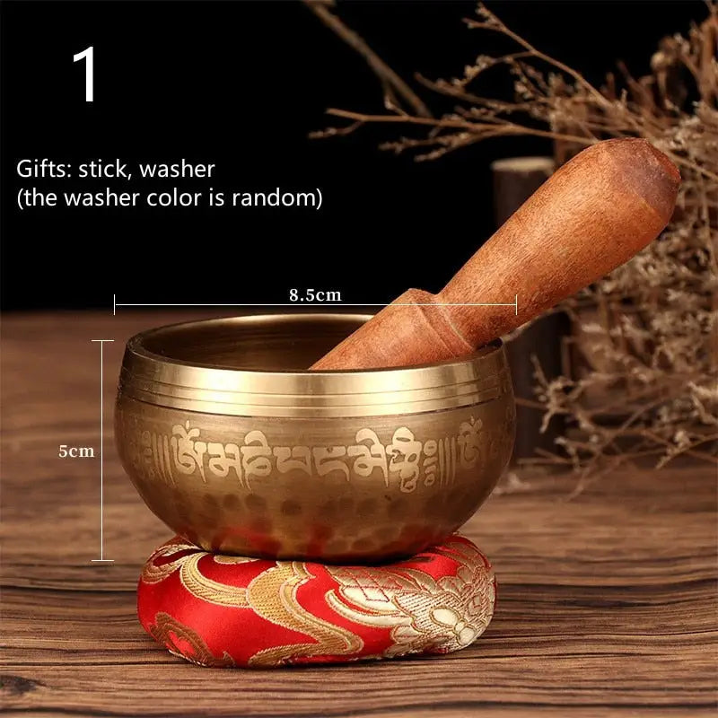 Tibetan Singing Bowl Set - Hand-Hammered Copper & Wood - 3-8 Inch Meditation Sound Therapy Bowl | Buddhive