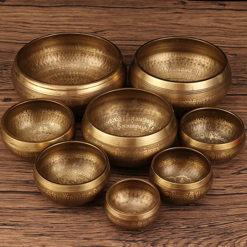 Tibetan Singing Bowl Set - Hand-Hammered Copper & Wood - 3-8 Inch Meditation Sound Therapy Bowl | Buddhive