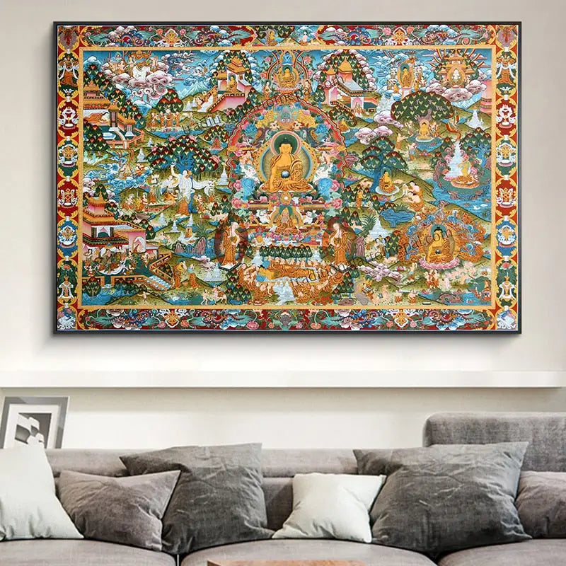 Thangka Tibetan Buddhist Painting - Handmade Canvas Wall Art for Meditation & Home Altar | Buddhive