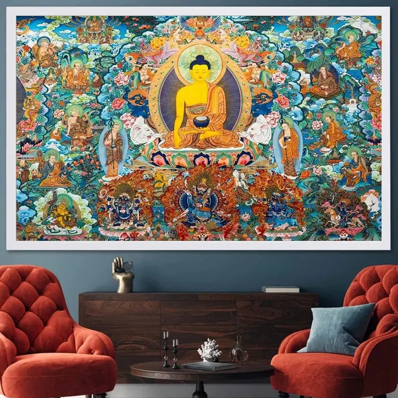 Thangka Painting Large Buddhist Wall Art - Traditional Tibetan Canvas | Buddhive
