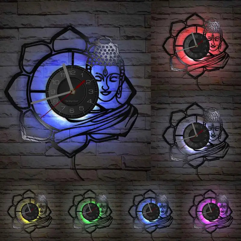 Buddha Wall Clock Recycled Vinyl - Silent Mechanism LED Lighting - Zen Decor | Buddhive