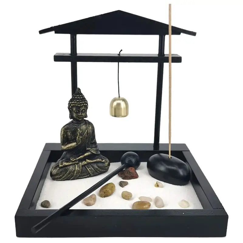 Mini Zen Garden Japanese Desktop Kit - Wood & Stone Meditation Decor with Buddha | Buddhive