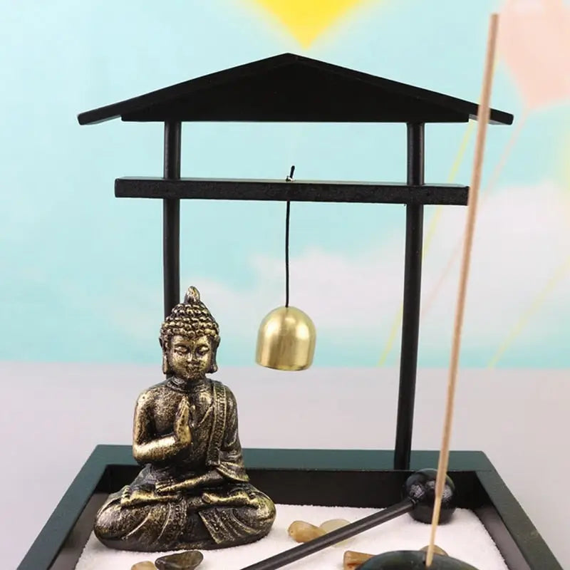 Mini Zen Garden Japanese Desktop Kit - Wood & Stone Meditation Decor with Buddha | Buddhive