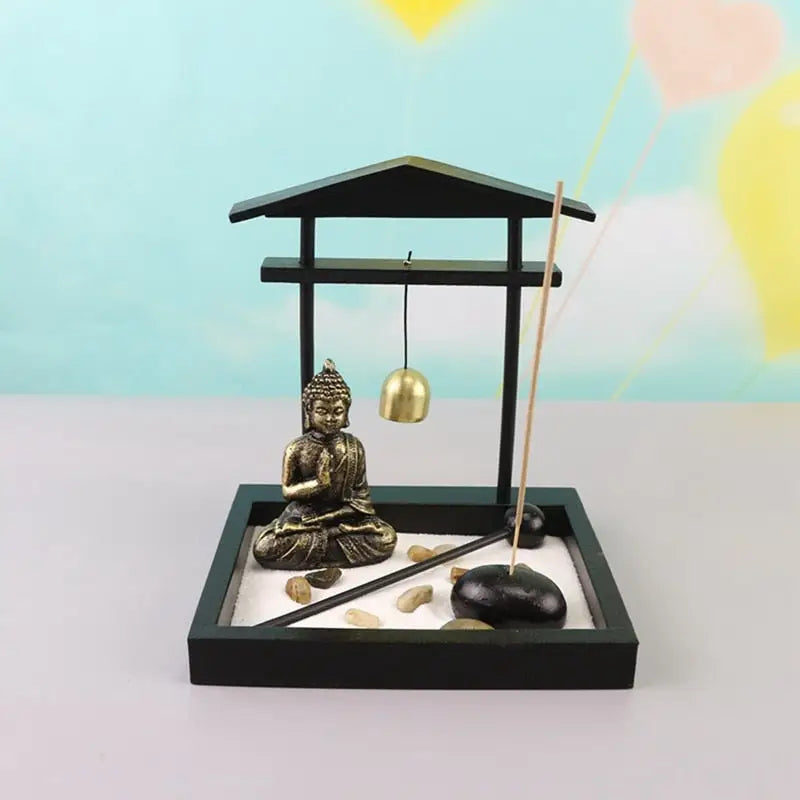 Mini Zen Garden Japanese Desktop Kit - Wood & Stone Meditation Decor with Buddha | Buddhive