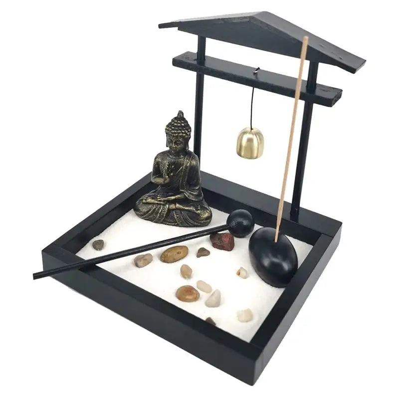 Mini Zen Garden Japanese Desktop Kit - Wood & Stone Meditation Decor with Buddha | Buddhive