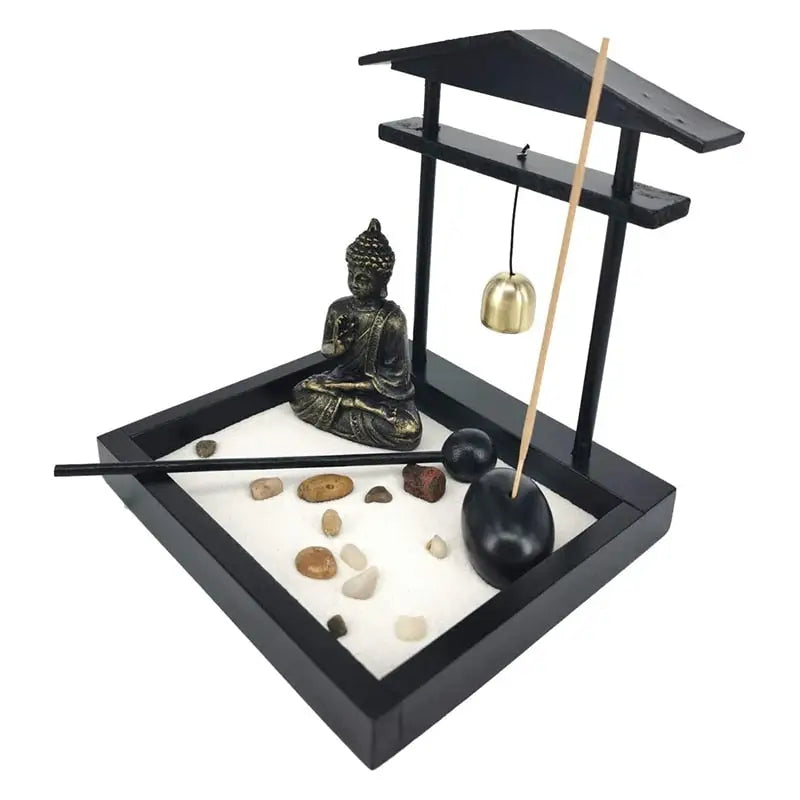 Mini Zen Garden Japanese Desktop Kit - Wood & Stone Meditation Decor with Buddha | Buddhive