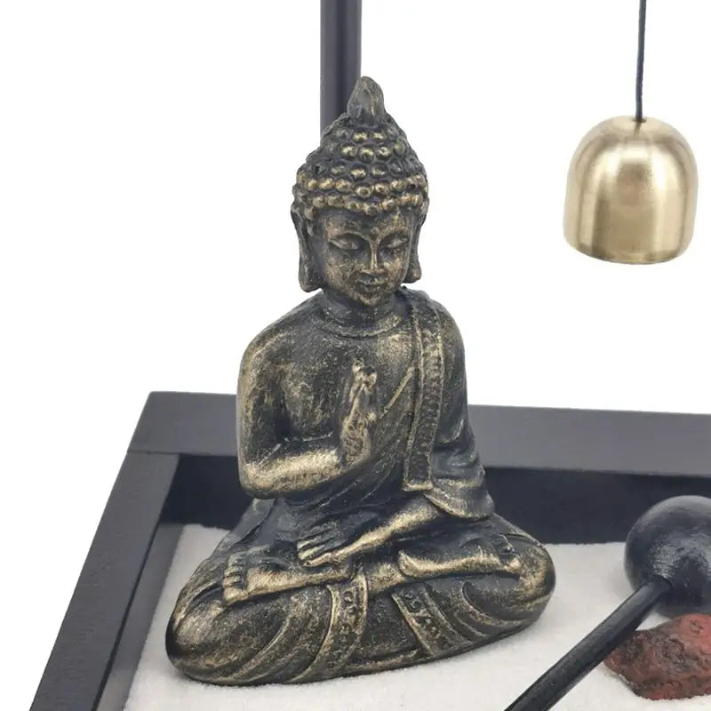 Mini Zen Garden Japanese Desktop Kit - Wood & Stone Meditation Decor with Buddha | Buddhive