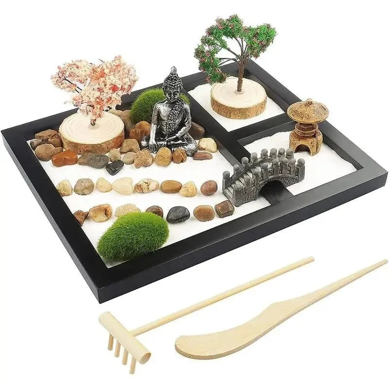 Mini Zen Garden DIY Kit - Desktop Meditation Sand Garden with Rake & Stones | Buddhive