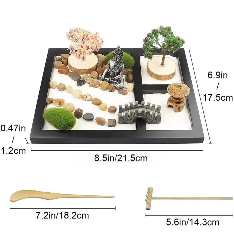 Mini Zen Garden DIY Kit - Desktop Meditation Sand Garden with Rake & Stones | Buddhive
