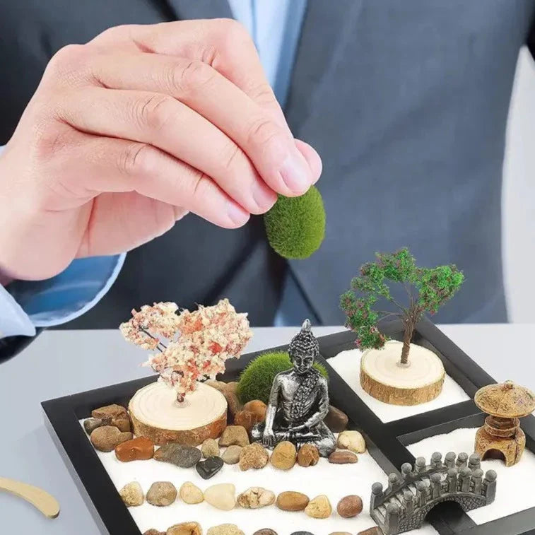 Mini Zen Garden DIY Kit - Desktop Meditation Sand Garden with Rake & Stones | Buddhive