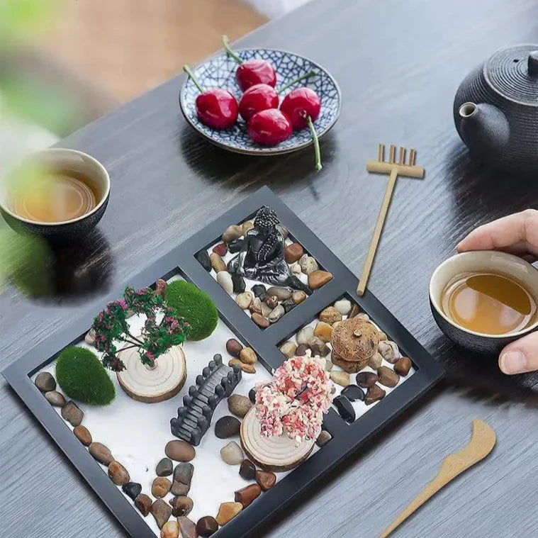Mini Zen Garden DIY Kit - Desktop Meditation Sand Garden with Rake & Stones | Buddhive