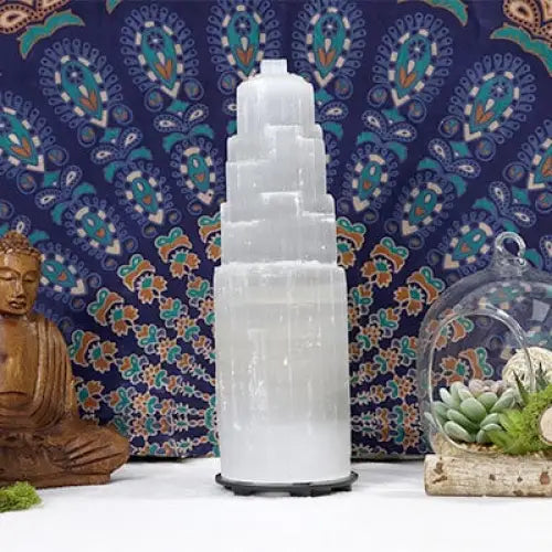 Selenite Crystal Lamp - Natural Tower Lamp for Meditation & Zen Decor | Buddhive