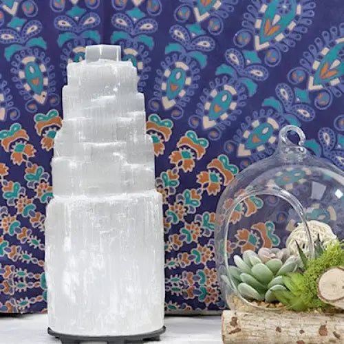Selenite Crystal Lamp - Natural Tower Lamp for Meditation & Zen Decor | Buddhive