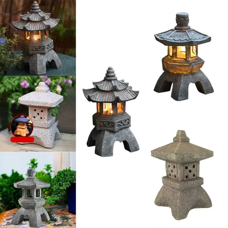 Solar Pagoda Lantern - Asian Garden Decor Resin 13.4" - Outdoor Zen Meditation Light | Buddhive