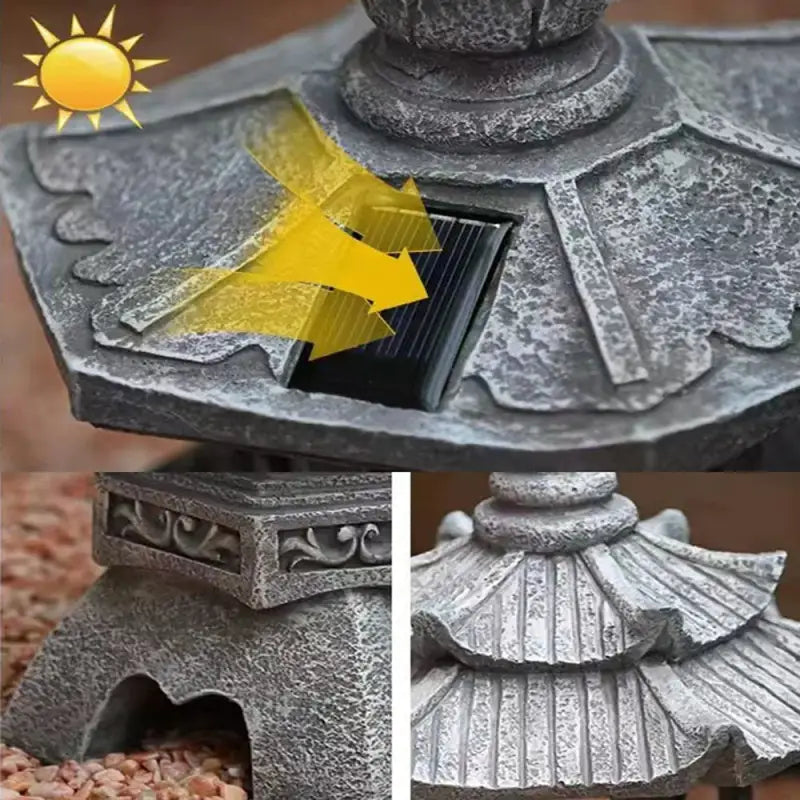 Solar Pagoda Lantern - Asian Garden Decor Resin 13.4" - Outdoor Zen Meditation Light | Buddhive