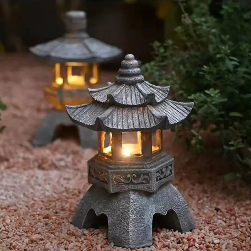 Solar Pagoda Lantern - Asian Garden Decor Resin 13.4" - Outdoor Zen Meditation Light | Buddhive
