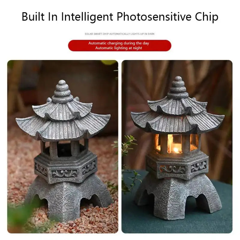 Solar Pagoda Lantern - Asian Garden Decor Resin 13.4" - Outdoor Zen Meditation Light | Buddhive