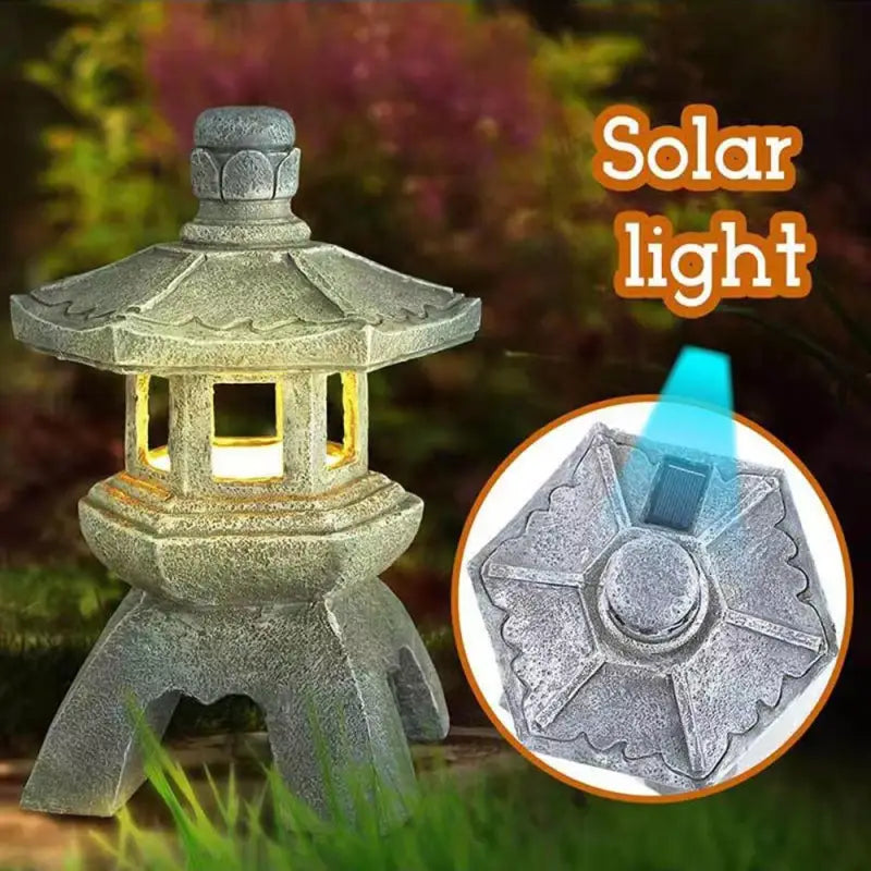 Solar Pagoda Lantern - Asian Garden Decor Resin 13.4" - Outdoor Zen Meditation Light | Buddhive