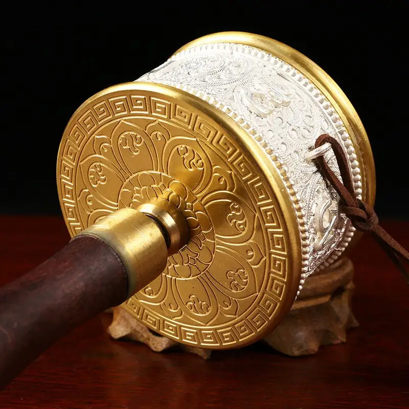 Prayer Wheel Tibetan Copper Mantra - Handheld 7.5" Buddhist Meditation Tool | Buddhive