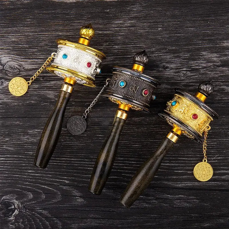 Tibetan Prayer Wheel with Crystals - Hand-Held Mantra Meditation Tool | Buddhive