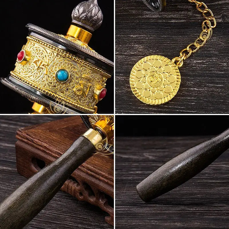 Tibetan Prayer Wheel with Crystals - Hand-Held Mantra Meditation Tool | Buddhive