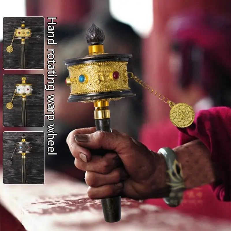 Tibetan Prayer Wheel with Crystals - Hand-Held Mantra Meditation Tool | Buddhive