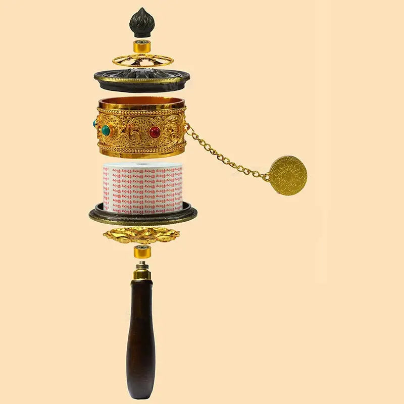 Tibetan Prayer Wheel with Crystals - Hand-Held Mantra Meditation Tool | Buddhive
