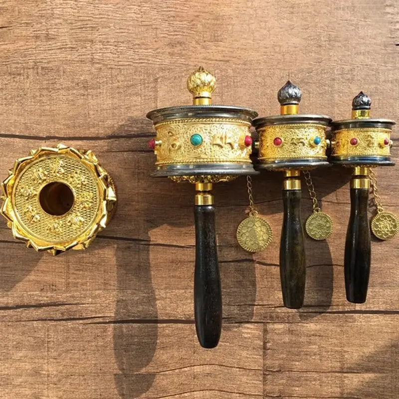 Tibetan Prayer Wheel with Crystals - Hand-Held Mantra Meditation Tool | Buddhive