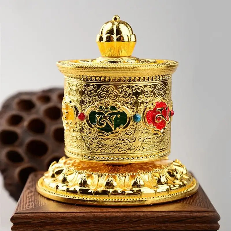 Tibetan Prayer Wheel Engraved Metal Hand-Held - Authentic Buddhist Meditation Tool | Buddhive