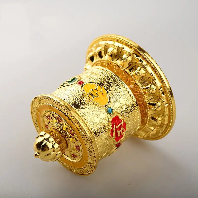 Tibetan Prayer Wheel Engraved Metal Hand-Held - Authentic Buddhist Meditation Tool | Buddhive