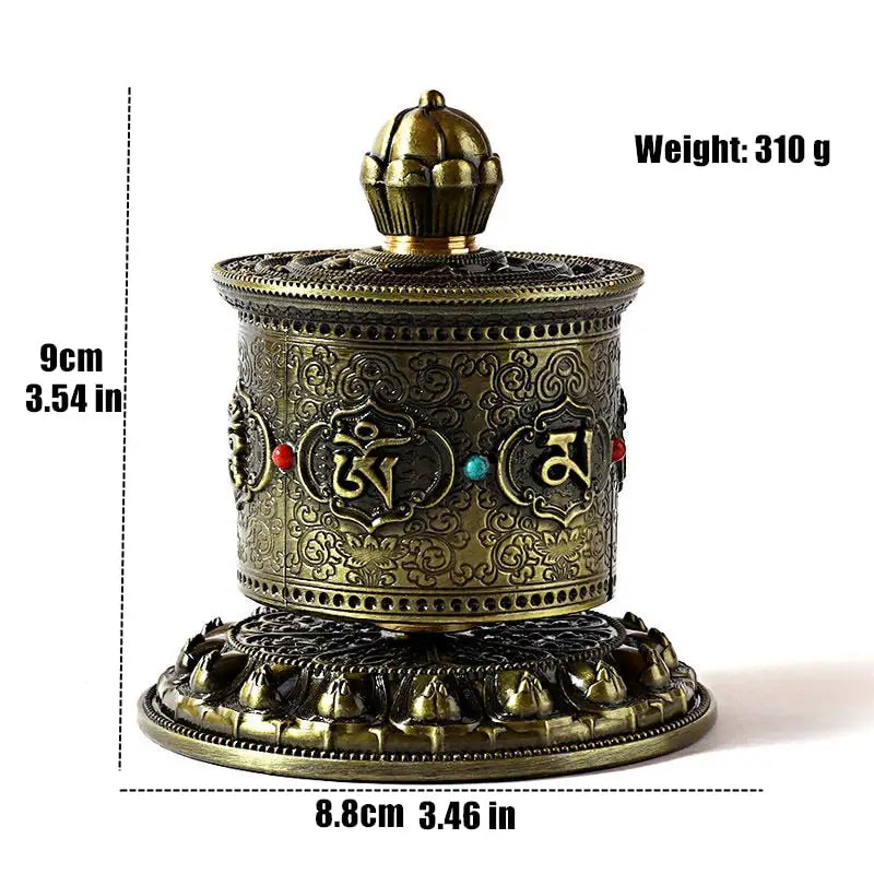 Tibetan Prayer Wheel Engraved Metal Hand-Held - Authentic Buddhist Meditation Tool | Buddhive