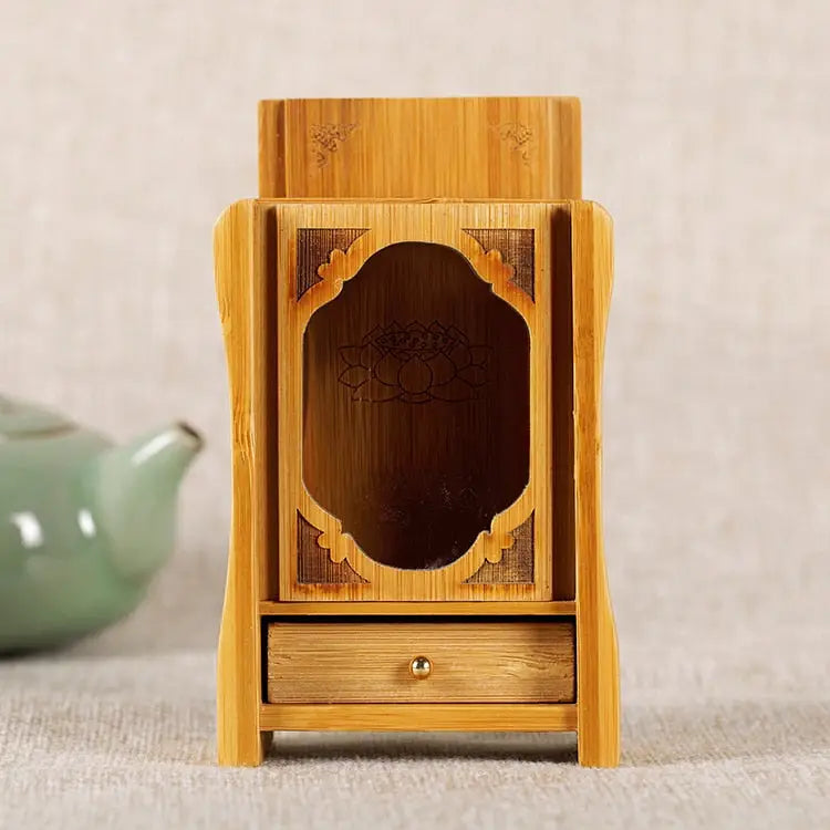 Buddhist Altar Small Wooden Shrine | Handcrafted Boxwood & Cypress Meditation Altar | Buddhive
