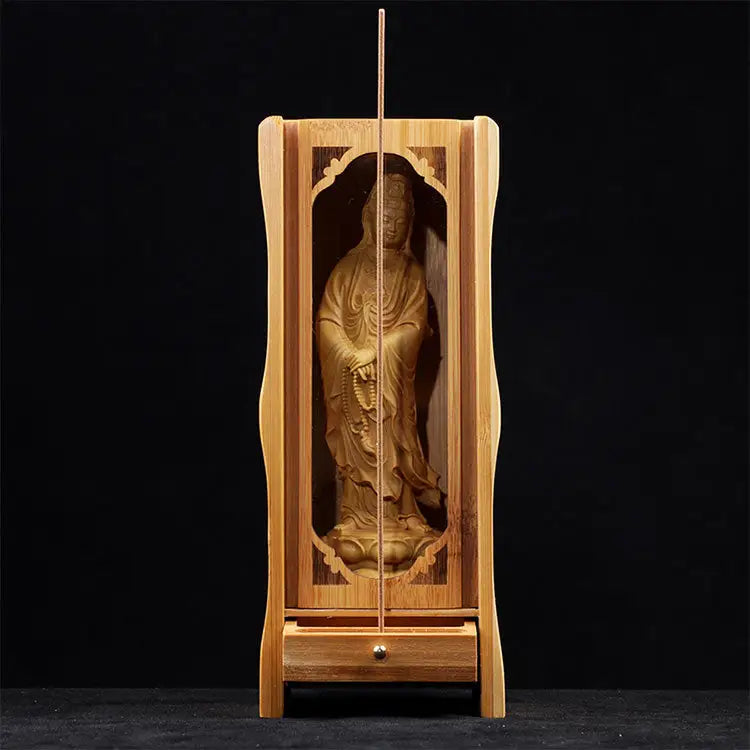 Buddhist Altar Small Wooden Shrine | Handcrafted Boxwood & Cypress Meditation Altar | Buddhive